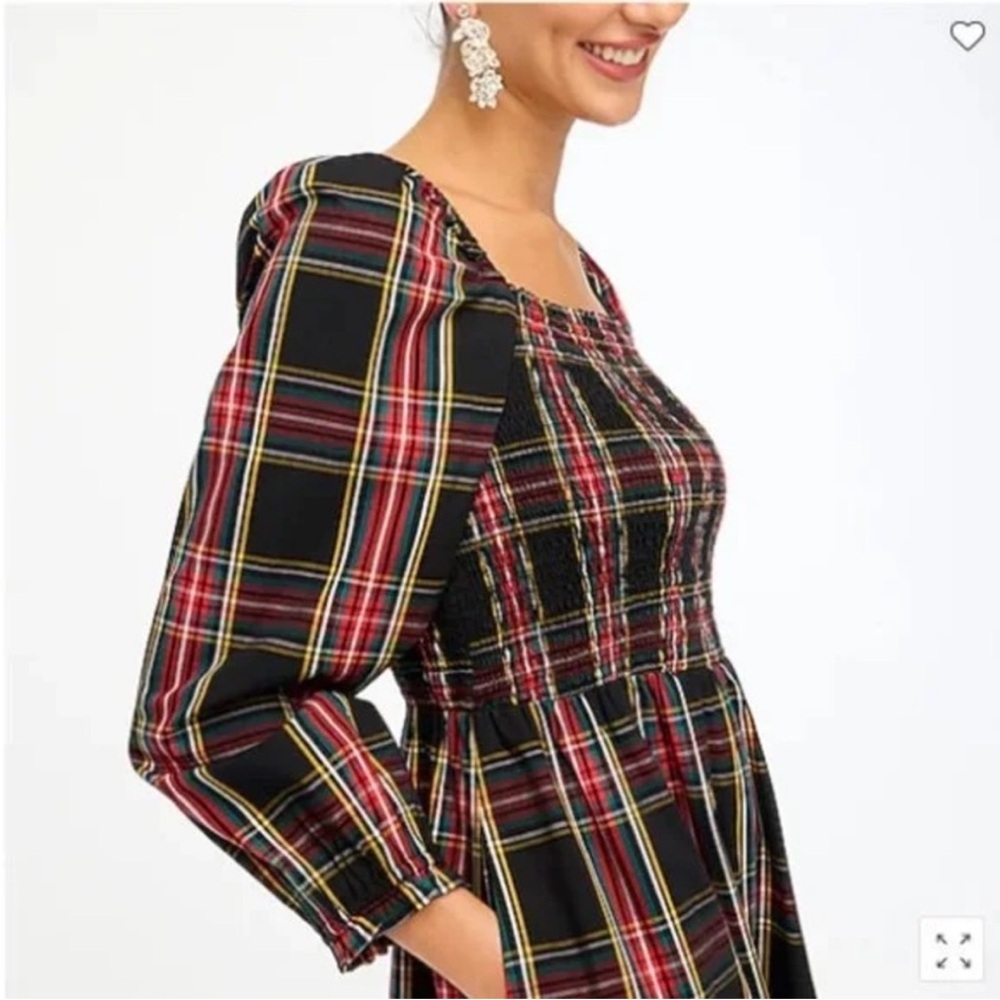 J. Crew factory plaid smocked midi dress holiday - sz XL - EUC